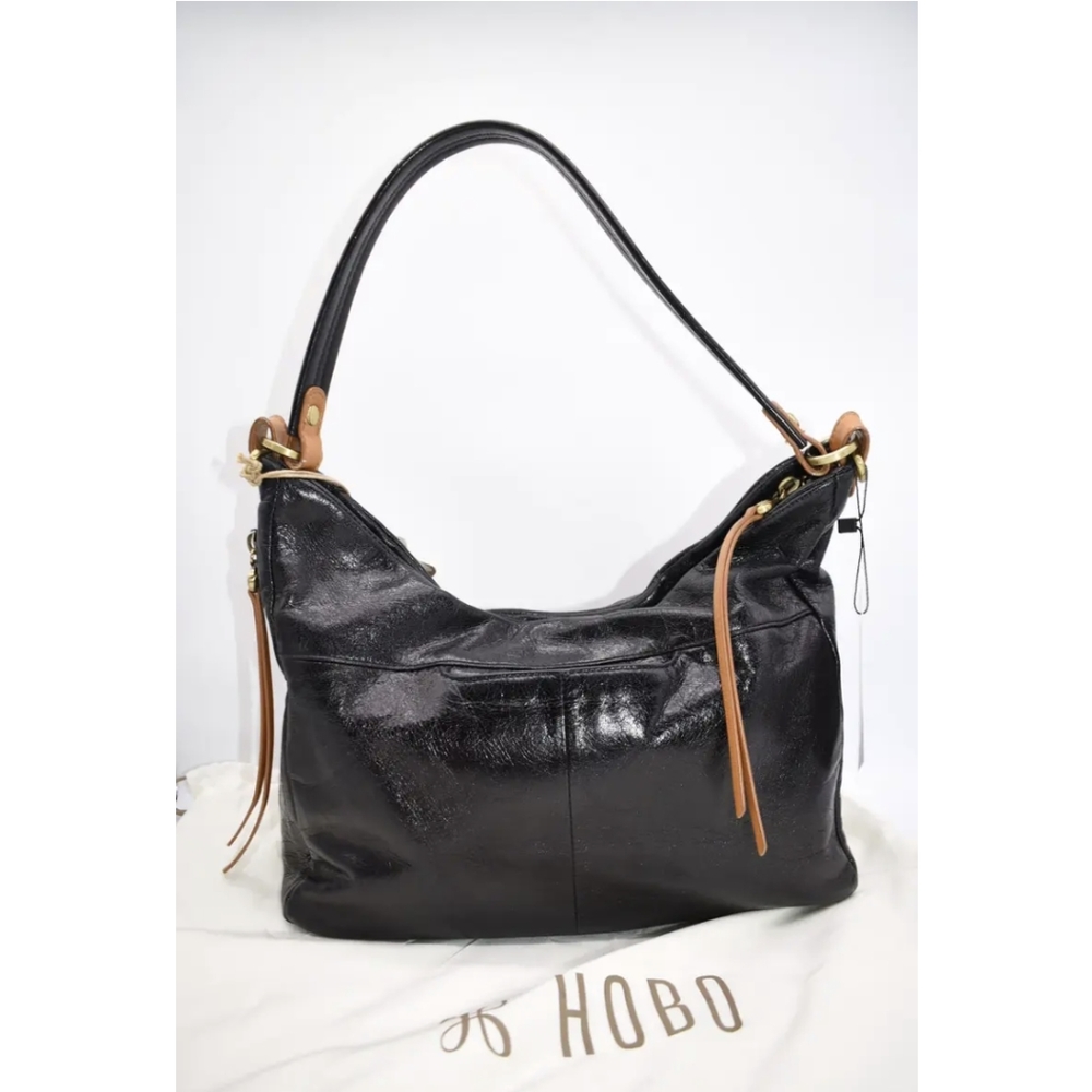 HOBO Black Leather Hobo with Tan Accent Straps